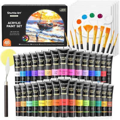 Shuttle Art Acrylfarben Set 48 Stück 30 Farben 10 Pinsel