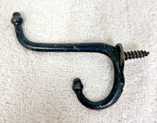 Vintage Rustic Black Painted Metal Double Acorn Coat Hat Hook 4 1/8" Long