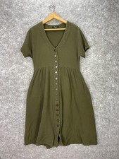 Madewell Dress Womens XS Green Button Front Short Sleeve Cotton Gauze Midi