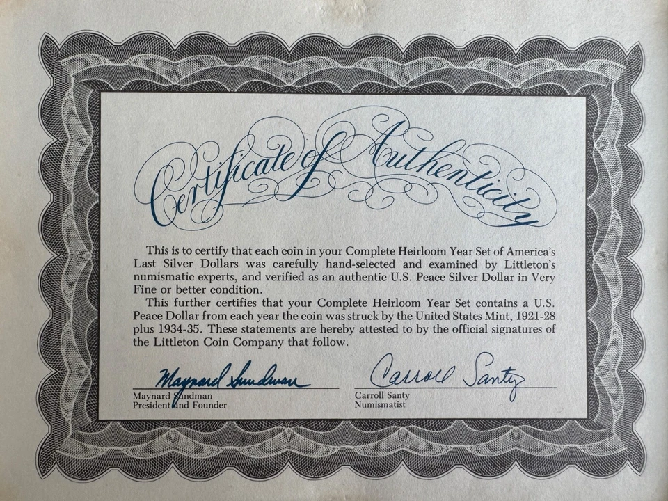 1921 - 1935 年和平银元传家宝年份套装资本持有人 VF 或更高 — 第 3/4 张图片