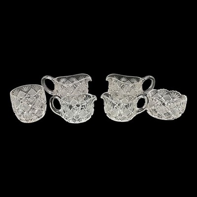 Set 6 Mixed EAPG Duncan & Sons Glass Quartered Block Paneled Diamond  c. 1890s