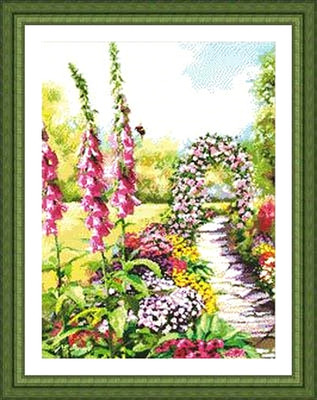 Kustom Krafts FOXGLOVE GARDEN Cross Stitch Pattern Booklet Only flowers / arbor