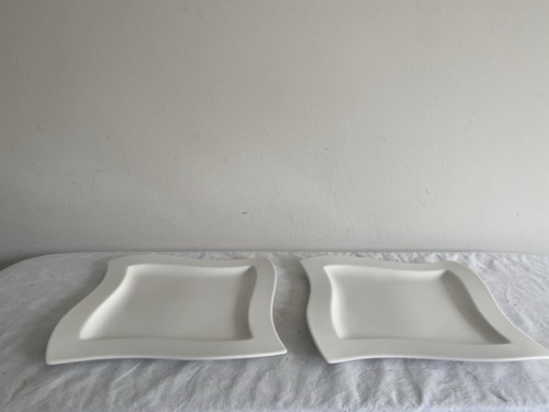 2 Villeroy & Boch NewWave Square White Dinner Plates Fine China From Germany NWT