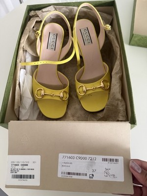 Gucci Yellow Leather Horsebit Mid Heel Sandals . Barely Worn Retails  $990