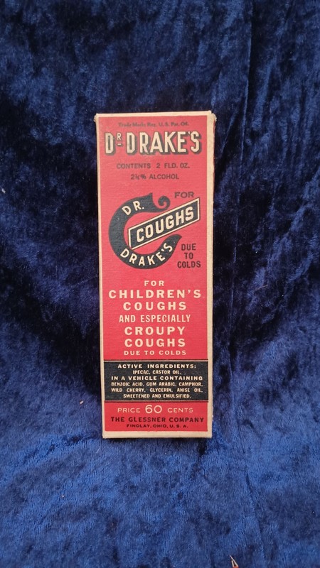 Antique Drakes Cough Syrup The Glessner Company Findlay, Ohio, U.S. 