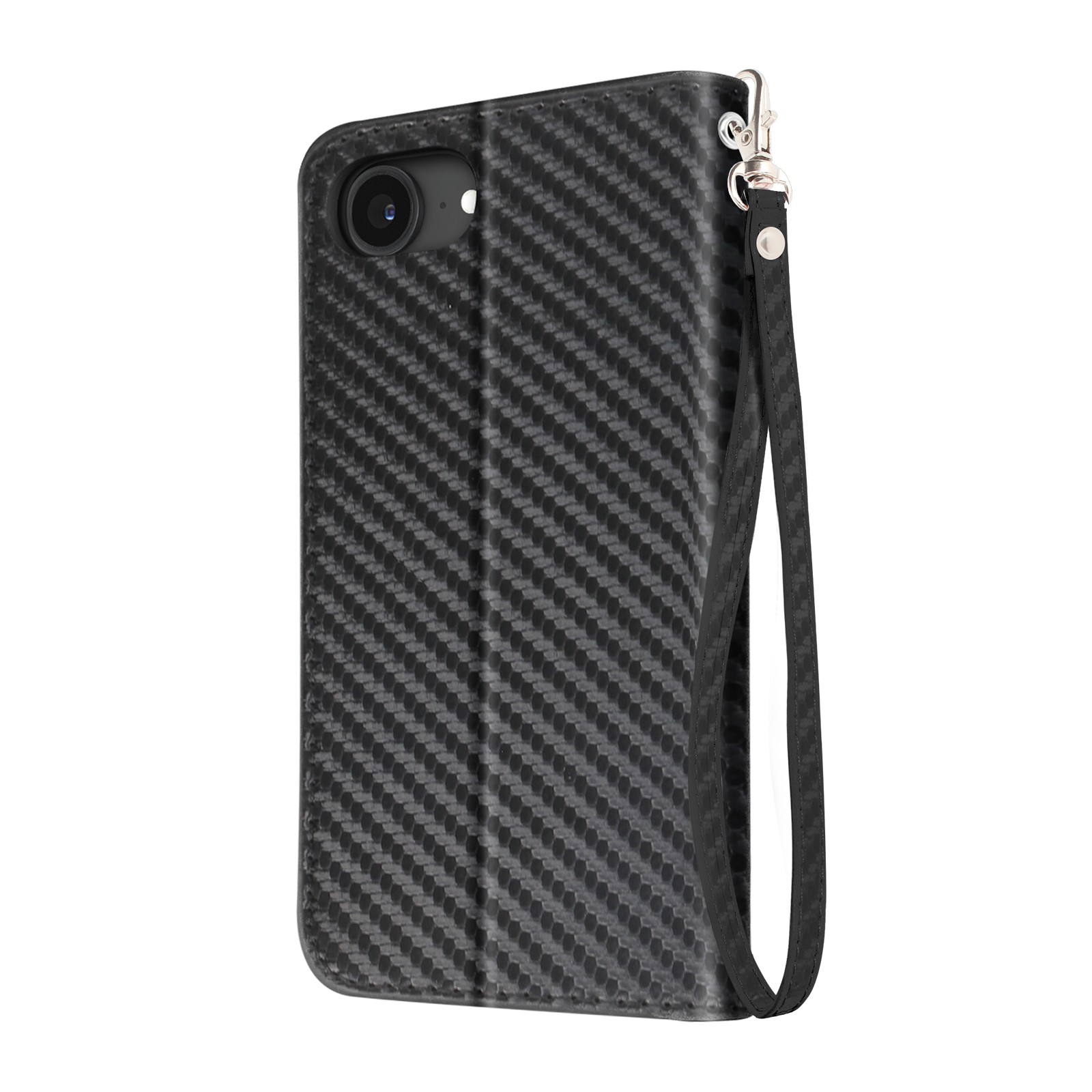 Coque iPhone 16e carbone Avizar avec portefeuille amovible noir