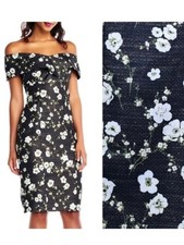 Adrianna Papell Floral Metallic Off-the-Shoulder Sheath Midi Dress Black 6