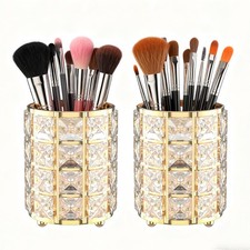 2 PCS Makeup Brush Holder Golden Crystal Bling Vanity Organizer Brushes Pens