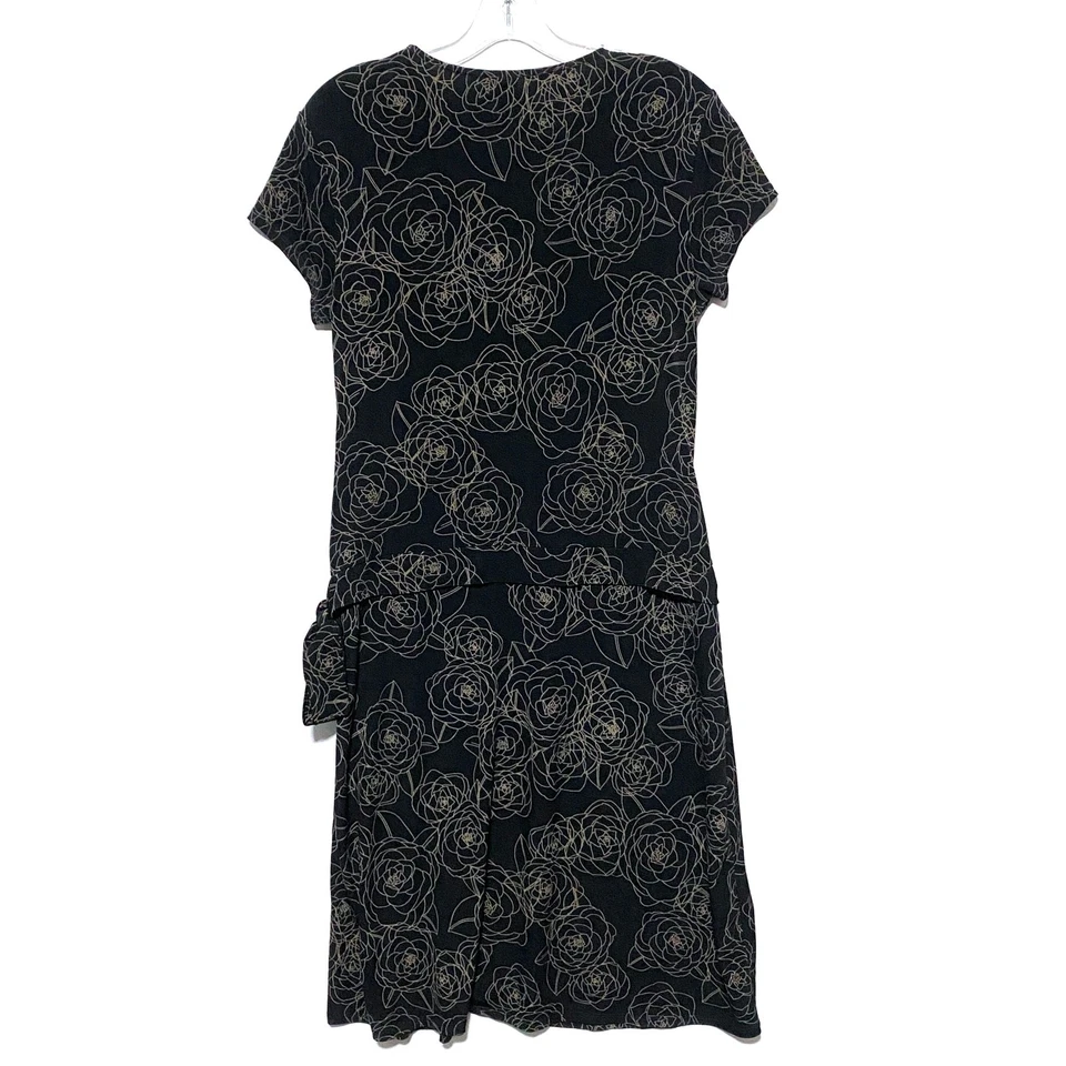 Vestido midi Merona floral cuello en V marrón negro lazo cintura bosque hadas carrera caprichoso Foto 3 de 4