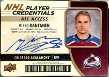 2018 Upper Deck MVP NHL Player Credentials Access Level 1 Mikko Rantanen Auto