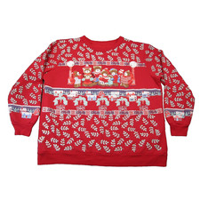 Vtg Teddy Bear Christmas Sweatshirt XL Red Textured Kitsch Grandma Holiday 80s