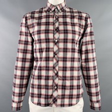 MARC by MARC JACOBS Size L Grey Red White Plaid Cotton Blend Long Sleeve Shirt