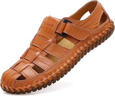 Moodeng Mens Sport Sandals Closed Toe Outdoor Fisherman Shoes Leather Summer...