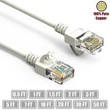 0.5-50FT Cat6A RJ45 SLIM Ethernet LAN Network UTP Patch Cable Copper 28AWG White