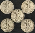 Lot of 5 1935-1939 Walking Liberty Half Dollar 90% Silver Coins ($2.50 FV)