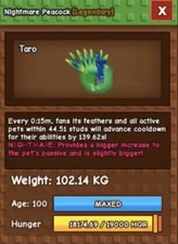 15s NIGHTMARE PEACOCK 100 kg+ Grow a Garden GAG