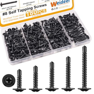 #ad 180pcs #8 Self Tapping Screws for Metal Sheet Metal Screws 410 Stainless Steel $15.69