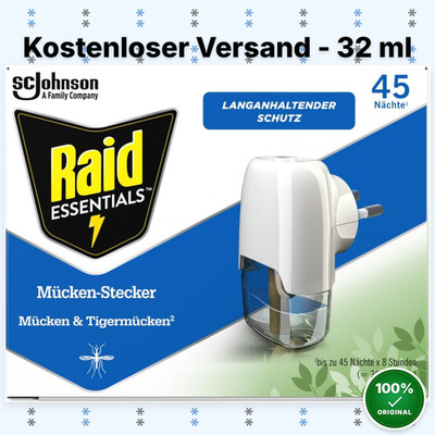 Raid Essentials Mückenstecker 45 Nächte, Elektrischer Insekten-Schutz, 1 x 32 ml