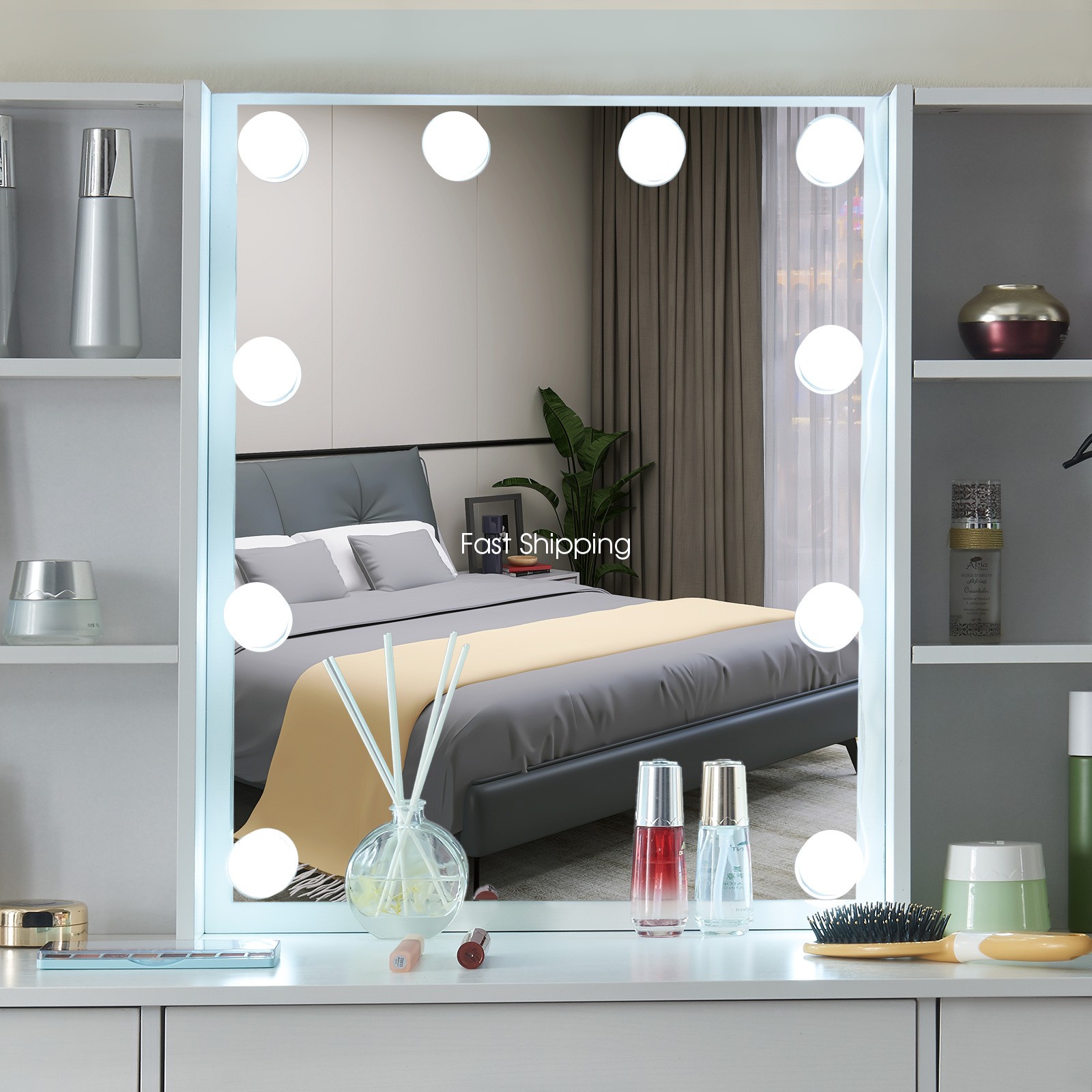 Vanity Set Makeup Large LED Lighted Mirror Dressing Table Dresser Desk w/ Drawer