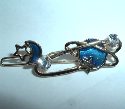 CELESTRIAL CLOISONNE ENAMEL SUN STARS AND MOON CLIP HAIR BARRETTE