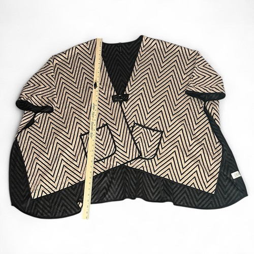 IC By Connie K Cape Jacke L hellbraun schwarz Art To Wear Chevron gestreift Lagenlook USA - Bild 5 von 11