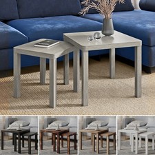 Set of 2 Square Wooden Nesting Stacking Coffee Side Tables Living Room Furniture