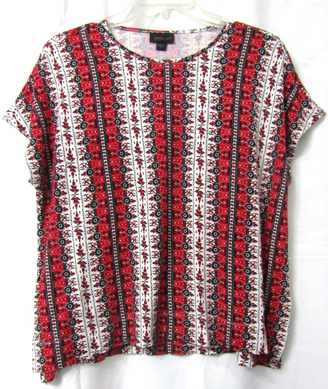 J. JILL Sz. M Top Wearever Collection Red Print Rayon Cap Sleeves *NWOT