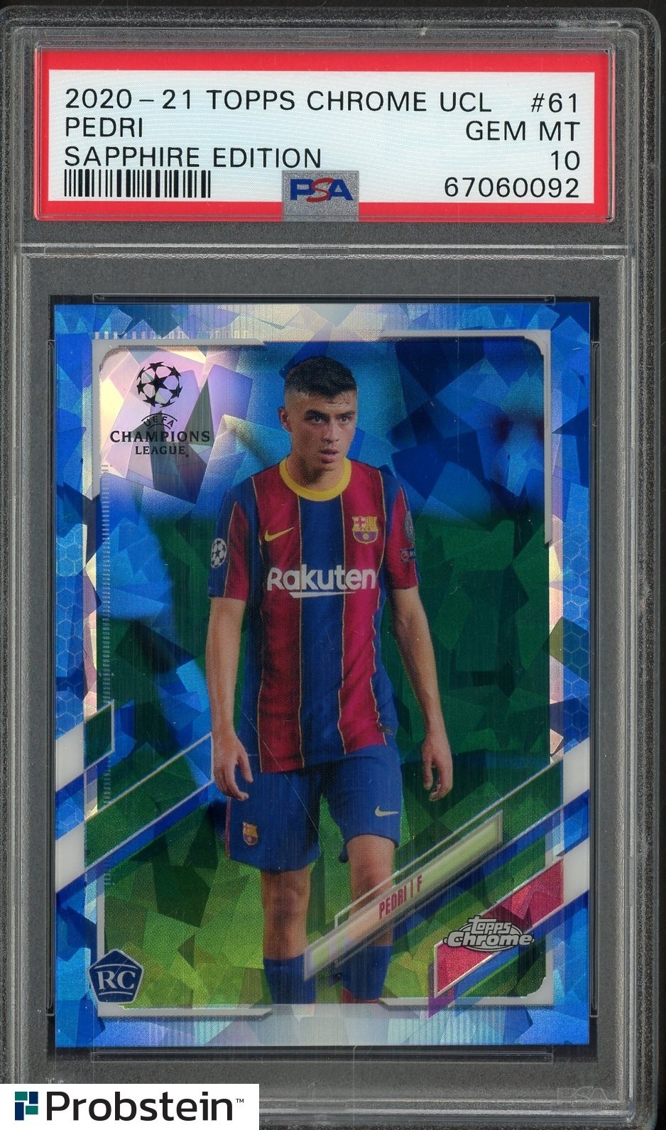 2020-21 Topps Chrome UCL Soccer Sapphire Edition #61 Pedri RC Rookie PSA 10
