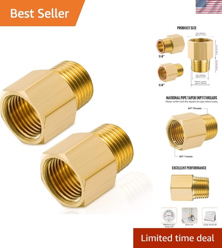 2PCS Brass Pipe Fitting, 1/4" Female x 1/4" Male NPT Thread Brass Hex, Adapto...