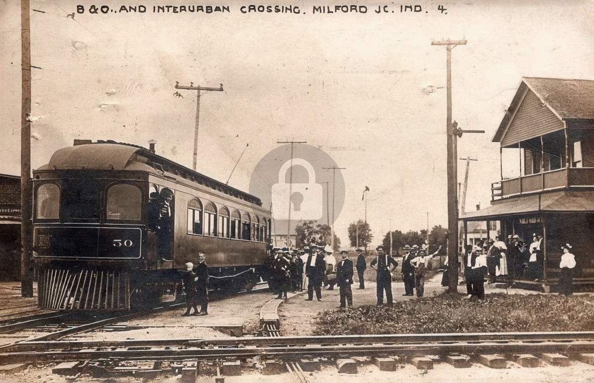 Milford Junction IN Indiana Trolley Streetcar Depot c1910 RPPC