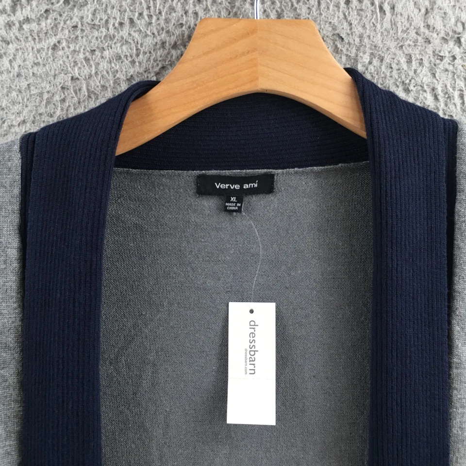 Cárdigan suéteres Verve Ami para mujer XL gris azul tejido manga larga frente abierto NUEVO Foto 3 de 4