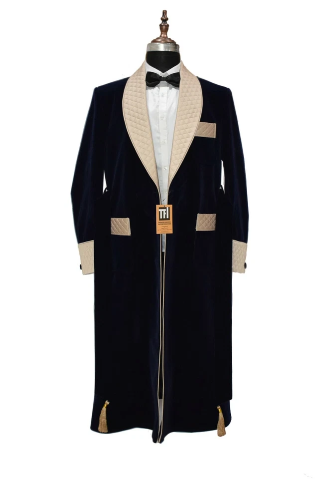 Мужчины темно-синий курить платья дизайнер свадьбы вечеринки износ длинное пальто - Изображение 2 из 4