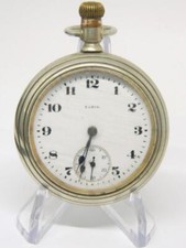 Antique Elgin Open Face Mechanical Silver Tone Case Pocket Watch - FOR PARTS
