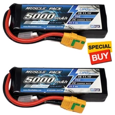 NHX Muscle Pack 3S 11.1V 5000mAh 35C Lipo Battery (2) w/ XT90 Connector