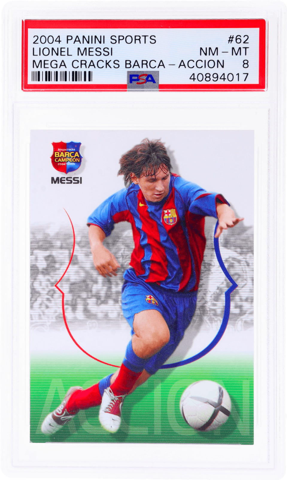 2004 Panini Mega Cracks Barca Lionel Messi Campeon #62 PSA 8