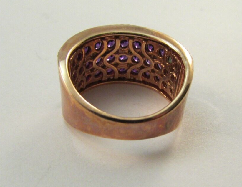 FZN Rose Gold Over 925 Sterling Silver Purple Crystal Band Ring Size 9