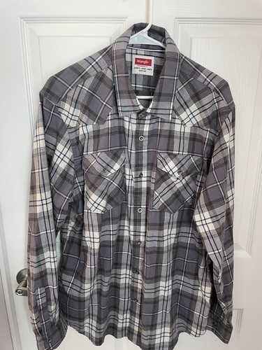 Wrangler Westernhemd Herren XL Langarm grau Flanell kariert kariert