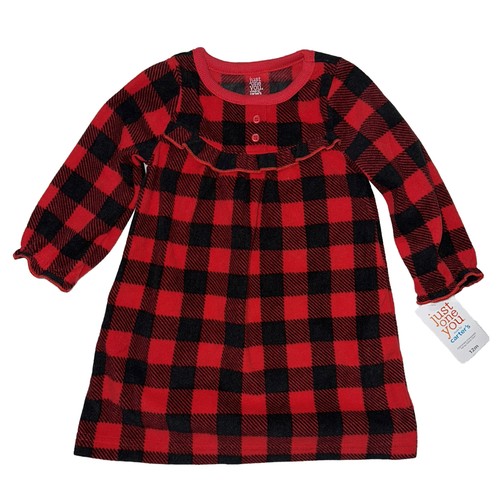Carter's Just One You Toddler Girls Black/Red Buffalo Check Fleece NightGown 12m - Picture 2 of 9