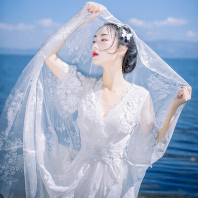 Womens Lady Floral Crochet Lace Mesh 3/4 Sleeve Long Dress