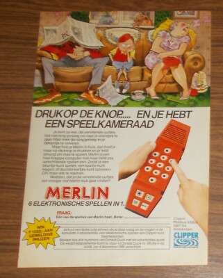 Seltene Werbung Clipper Parker Brothers MERLIN Electronic Handheld NL 1981