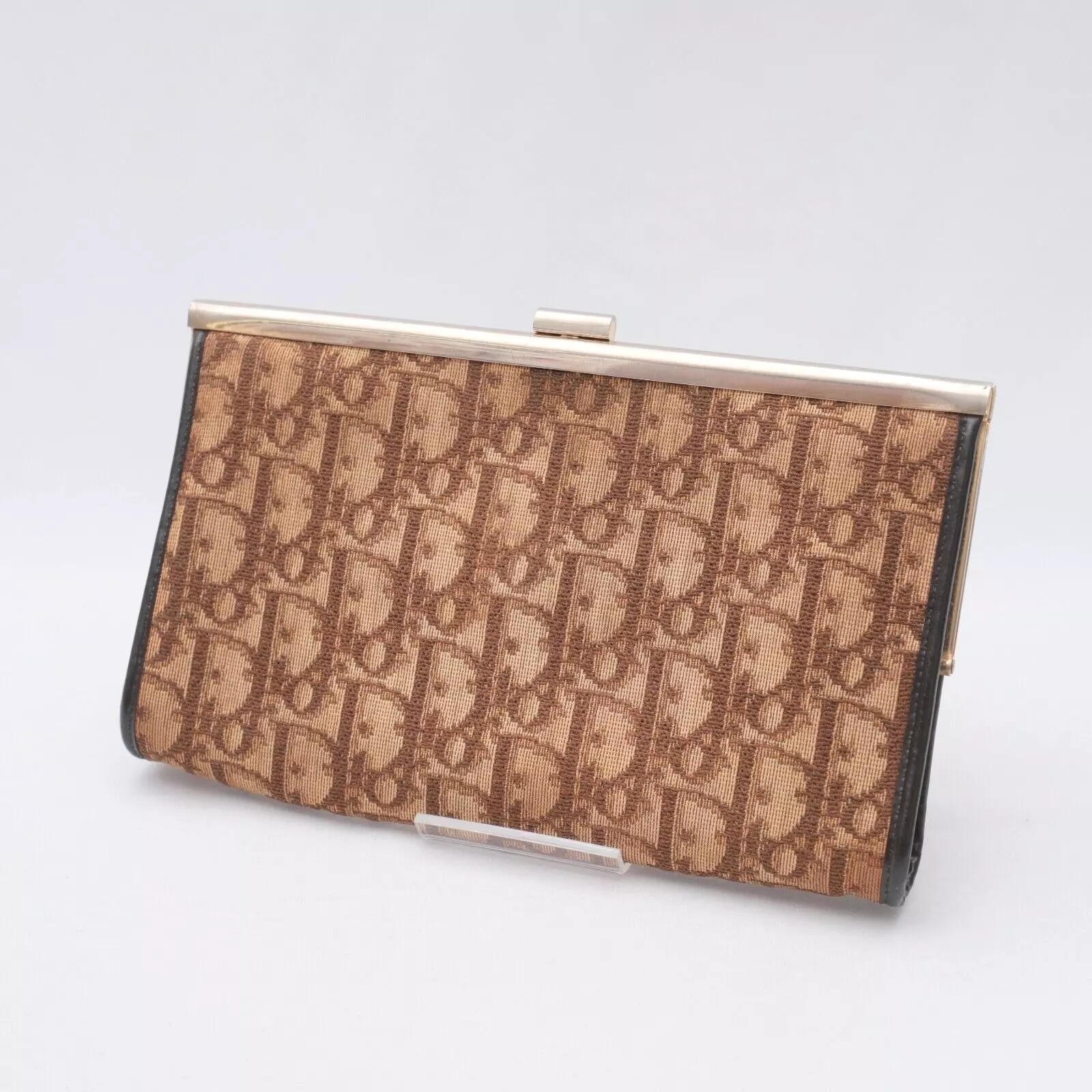 Christian Dior Trotter Pochette Sac à Main Sac à Main Toile Cuir Marron Authentique