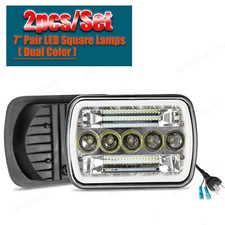 7X6" 5x7"inch LED Headlight Square Spot Flood Combo Halo Ring DRL Hi/Lo Beam