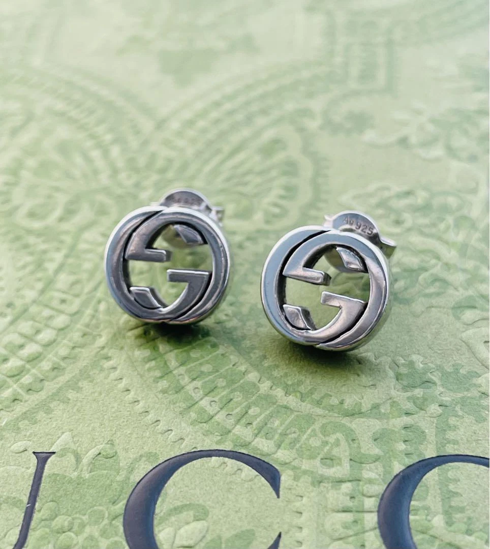 Gucci Interlocking G Earrings Silver AG 925 Stud Type 1cm x 0.9cm
