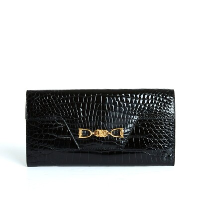Céline 1970s Portefeuille Triomphe Black Precious Wallet Purse Celine