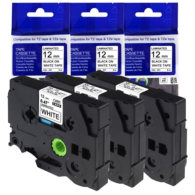 3x Schriftband TZe-231 12mm Kompatibel für Brother P-Touch PT-H100LB E100 1000 