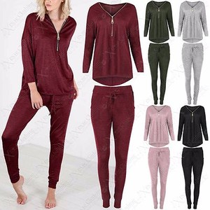NEW LADIES MARL KNIT LOUNGEWEAR SET HILO JUMPER ZIP TOP WOMENS