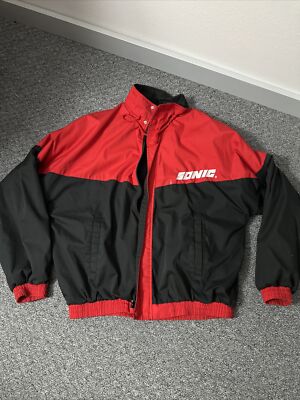 SONIC DRIVE IN Lined Jacket Coat Pockets Red Black Adult Men s Large Full Zip