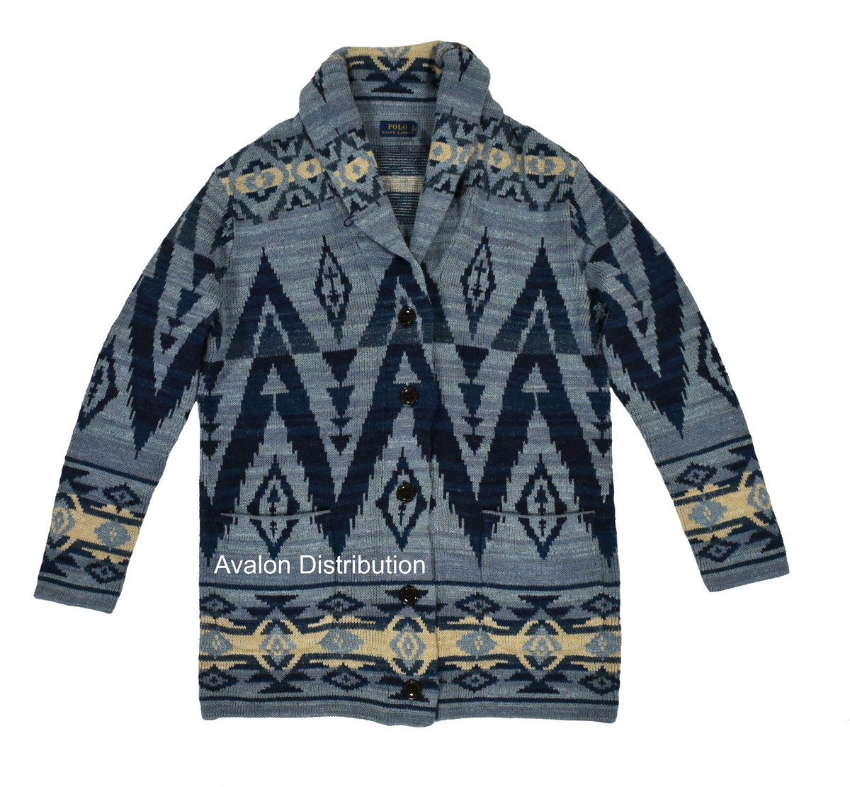 Women's Polo Ralph Lauren Blue Cotton Southwestern Shawl Cardigan