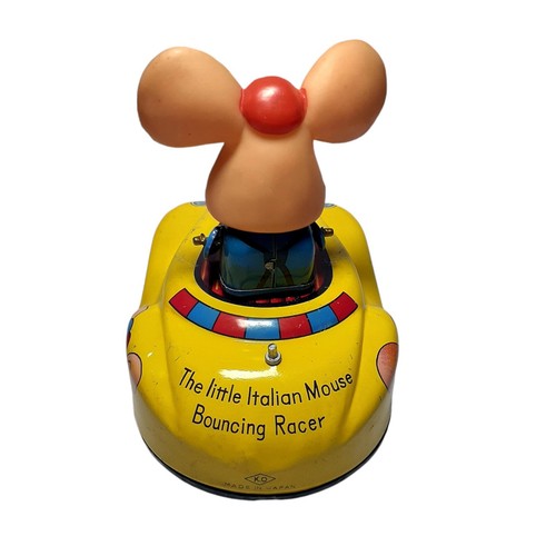 Rare Tin Toy Topo Gigio Wind Up Bumper Car Little Italian Mouse Vintage Yellow - Picture 16 of 19