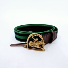Polo Ralph Lauren Brass Pony Buckle Canvas Belt Green Navy Mens Size 38 NEW